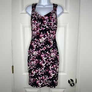 White House Black Market Size 2 Instantly Slimming Black Dress Pink Floral XS